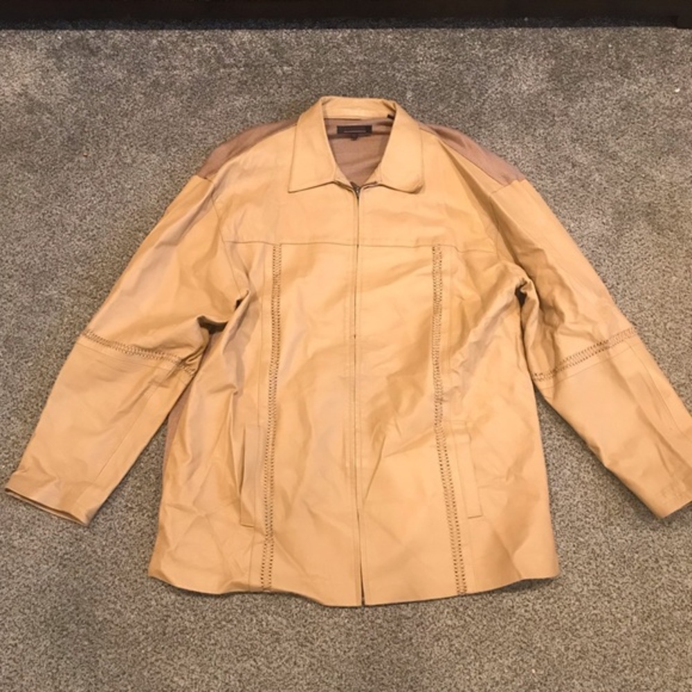 Lorenier Leather Wool Blend Sweater Jacket - Size XXL